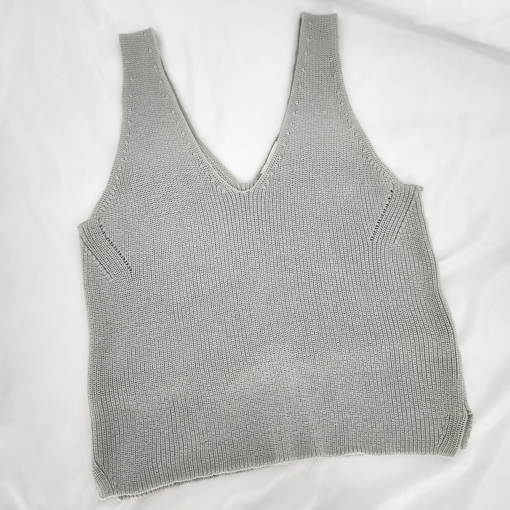 Gentle Fawn Grey Double V Knit Sleeveless Sweater Womens Large Soft‎ Girl Modern